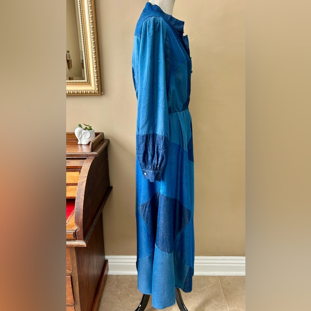 CEIBON Evita Patchwork Long Sleeve Shirt Dress Blue Size XL - Picture 11 of 13